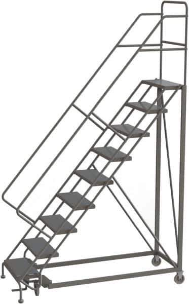 TRI-ARC - 126" 9 Step Configurable Rolling Ladder - 50° Incline, 450 Lb Capacity, 90" Platform Height, 35" Base Width x 71" Base Depth, Perforated Tread - Industrial Tool & Supply