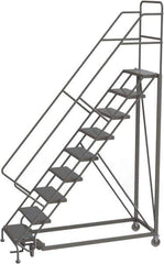 TRI-ARC - 126" 9 Step Configurable Rolling Ladder - 50° Incline, 450 Lb Capacity, 90" Platform Height, 35" Base Width x 71" Base Depth, Perforated Tread - Industrial Tool & Supply