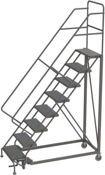 TRI-ARC - 116" 8 Step Configurable Rolling Ladder - 50° Incline, 450 Lb Capacity, 80" Platform Height, 35" Base Width x 64" Base Depth, Perforated Tread - Industrial Tool & Supply