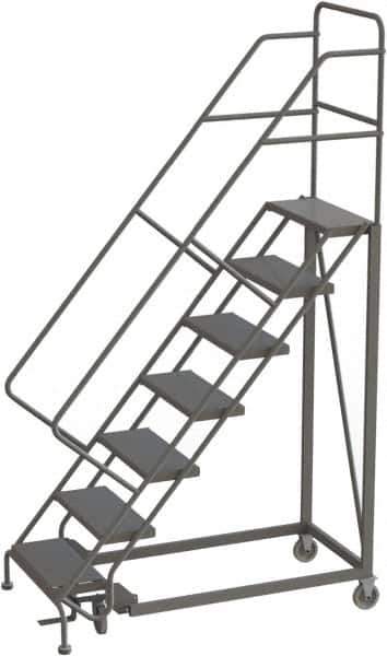 TRI-ARC - 106" 7 Step Configurable Rolling Ladder - 56° Incline, 450 Lb Capacity, 70" Platform Height, 35" Base Width x 56" Base Depth, Perforated Tread - Industrial Tool & Supply