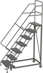 TRI-ARC - 106" 7 Step Configurable Rolling Ladder - 56° Incline, 450 Lb Capacity, 70" Platform Height, 35" Base Width x 56" Base Depth, Perforated Tread - Industrial Tool & Supply