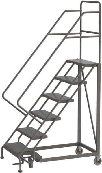 TRI-ARC - 96" 6 Step Configurable Rolling Ladder - 50° Incline, 450 Lb Capacity, 60" Platform Height, 35" Base Width x 50" Base Depth, Perforated Tread - Industrial Tool & Supply