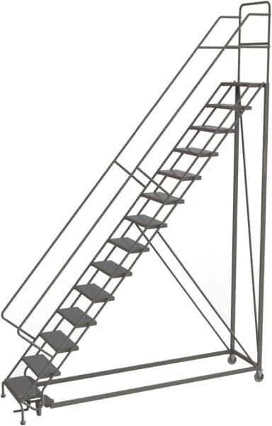 TRI-ARC - 176" 14 Step Configurable Rolling Ladder - 50° Incline, 450 Lb Capacity, 140" Platform Height, 39" Base Width x 104" Base Depth, Perforated Tread - Industrial Tool & Supply