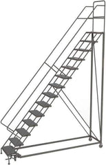 TRI-ARC - 176" 14 Step Configurable Rolling Ladder - 50° Incline, 450 Lb Capacity, 140" Platform Height, 39" Base Width x 104" Base Depth, Perforated Tread - Industrial Tool & Supply