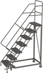 TRI-ARC - 106" 7 Step Configurable Rolling Ladder - 56° Incline, 450 Lb Capacity, 70" Platform Height, 35" Base Width x 56" Base Depth, Serrated - Industrial Tool & Supply