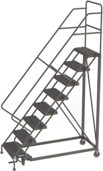 TRI-ARC - 116" 8 Step Configurable Rolling Ladder - 56° Incline, 450 Lb Capacity, 80" Platform Height, 35" Base Width x 64" Base Depth, Serrated - Industrial Tool & Supply