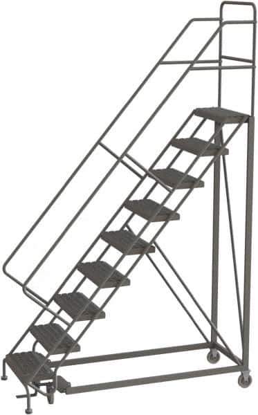 TRI-ARC - 126" 9 Step Configurable Rolling Ladder - 50° Incline, 450 Lb Capacity, 90" Platform Height, 35" Base Width x 71" Base Depth, Serrated - Industrial Tool & Supply