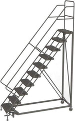 TRI-ARC - 136" 10 Step Configurable Rolling Ladder - 56° Incline, 450 Lb Capacity, 100" Platform Height, 35" Base Width x 76" Base Depth, Serrated - Industrial Tool & Supply