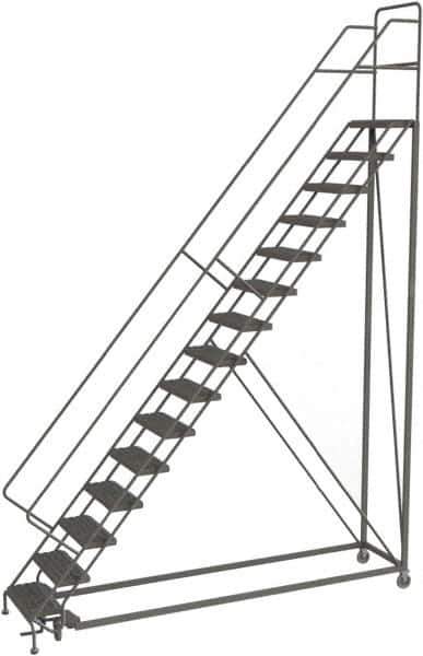 TRI-ARC - 186" 15 Step Configurable Rolling Ladder - 50° Incline, 450 Lb Capacity, 150" Platform Height, 39" Base Width x 111" Base Depth, Serrated - Industrial Tool & Supply