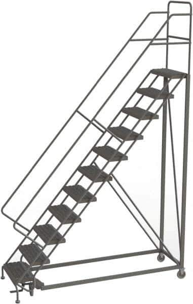 TRI-ARC - 146" 11 Step Configurable Rolling Ladder - 50° Incline, 450 Lb Capacity, 110" Platform Height, 35" Base Width x 84" Base Depth, Serrated - Industrial Tool & Supply