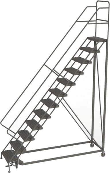 TRI-ARC - 156" 12 Step Configurable Rolling Ladder - 50° Incline, 450 Lb Capacity, 120" Platform Height, 35" Base Width x 90" Base Depth, Serrated - Industrial Tool & Supply