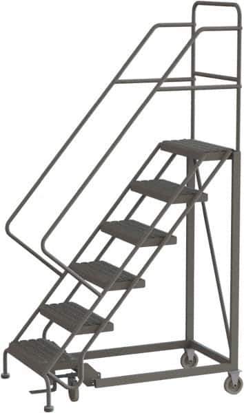 TRI-ARC - 96" 6 Step Configurable Rolling Ladder - 50° Incline, 450 Lb Capacity, 60" Platform Height, 35" Base Width x 50" Base Depth, Serrated - Industrial Tool & Supply