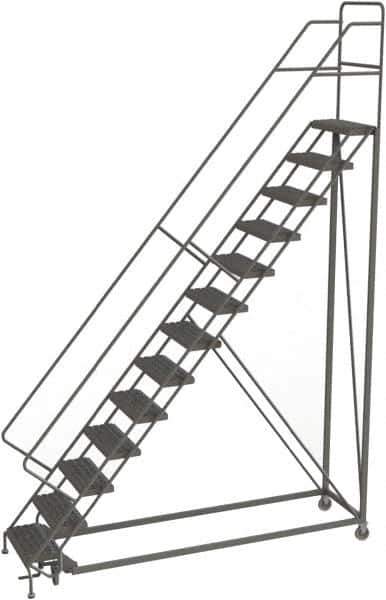 TRI-ARC - 166" 13 Step Configurable Rolling Ladder - 56° Incline, 450 Lb Capacity, 130" Platform Height, 39" Base Width x 97" Base Depth, Serrated - Industrial Tool & Supply