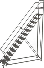 TRI-ARC - 166" 13 Step Configurable Rolling Ladder - 50° Incline, 450 Lb Capacity, 130" Platform Height, 39" Base Width x 97" Base Depth, Serrated - Industrial Tool & Supply