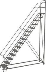 TRI-ARC - 186" 15 Step Configurable Rolling Ladder - 50° Incline, 450 Lb Capacity, 150" Platform Height, 39" Base Width x 111" Base Depth, Perforated Tread - Industrial Tool & Supply