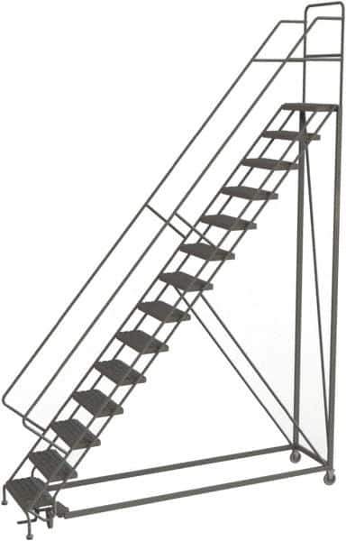 TRI-ARC - 176" 14 Step Configurable Rolling Ladder - 56° Incline, 450 Lb Capacity, 140" Platform Height, 39" Base Width x 104" Base Depth, Serrated - Industrial Tool & Supply