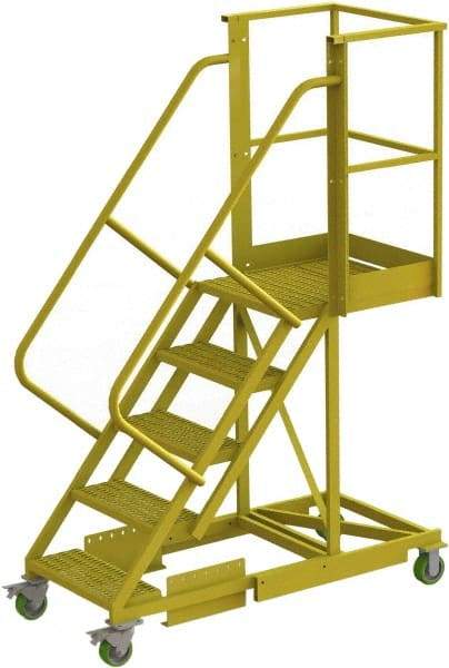 TRI-ARC - 92" 5 Step Configurable Cantilever Ladder - Supported, 300 Lb Capacity, 50" Platform Height, 30" Base Width x 64" Base Depth, Perforated Tread - Industrial Tool & Supply