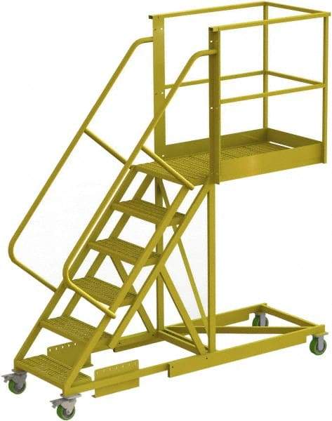 TRI-ARC - 102" 6 Step Configurable Cantilever Ladder - Supported, 300 Lb Capacity, 60" Platform Height, 30" Base Width x 92" Base Depth, Serrated - Industrial Tool & Supply