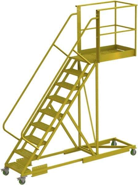 TRI-ARC - 132" 9 Step Configurable Cantilever Ladder - Supported, 300 Lb Capacity, 90" Platform Height, 30" Base Width x 117" Base Depth, Perforated Tread - Industrial Tool & Supply