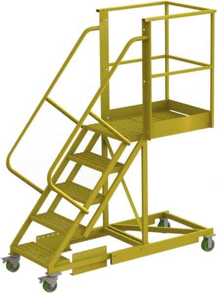 TRI-ARC - 92" 5 Step Configurable Cantilever Ladder - Supported, 300 Lb Capacity, 50" Platform Height, 30" Base Width x 74" Base Depth, Perforated Tread - Industrial Tool & Supply