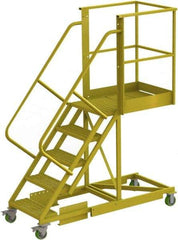 TRI-ARC - 92" 5 Step Configurable Cantilever Ladder - Supported, 300 Lb Capacity, 50" Platform Height, 30" Base Width x 74" Base Depth, Perforated Tread - Industrial Tool & Supply