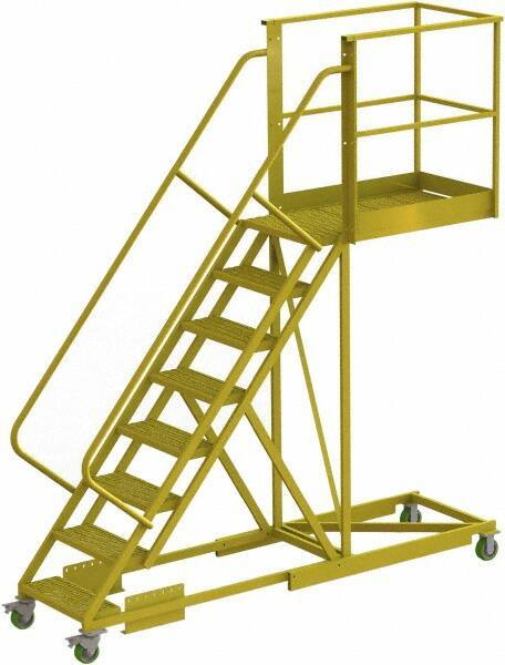 TRI-ARC - 122" 8 Step Configurable Cantilever Ladder - Supported, 300 Lb Capacity, 80" Platform Height, 30" Base Width x 109" Base Depth, Perforated Tread - Industrial Tool & Supply