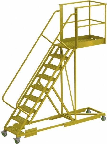 TRI-ARC - 132" 9 Step Configurable Cantilever Ladder - Supported, 300 Lb Capacity, 90" Platform Height, 30" Base Width x 117" Base Depth, Serrated - Industrial Tool & Supply