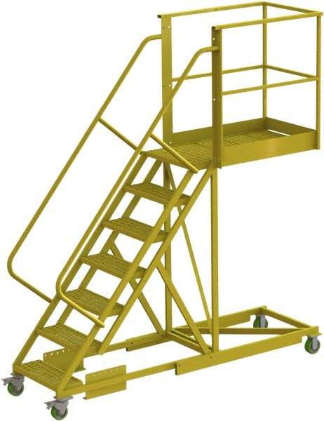 TRI-ARC - 112" 7 Step Configurable Cantilever Ladder - Supported, 300 Lb Capacity, 70" Platform Height, 30" Base Width x 101" Base Depth, Serrated - Industrial Tool & Supply