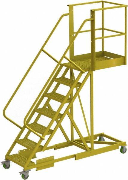 TRI-ARC - 112" 7 Step Configurable Cantilever Ladder - Supported, 300 Lb Capacity, 70" Platform Height, 30" Base Width x 91" Base Depth, Perforated Tread - Industrial Tool & Supply