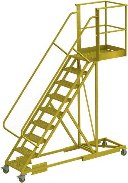 TRI-ARC - 132" 9 Step Configurable Cantilever Ladder - Supported, 300 Lb Capacity, 90" Platform Height, 30" Base Width x 107" Base Depth, Perforated Tread - Industrial Tool & Supply