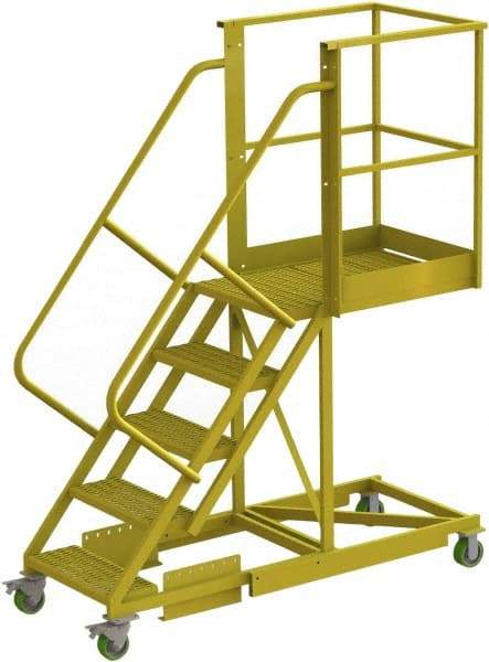 TRI-ARC - 92" 5 Step Configurable Cantilever Ladder - Supported, 300 Lb Capacity, 50" Platform Height, 30" Base Width x 74" Base Depth, Serrated - Industrial Tool & Supply