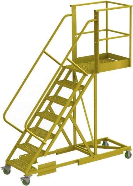 TRI-ARC - 112" 7 Step Configurable Cantilever Ladder - Supported, 300 Lb Capacity, 70" Platform Height, 30" Base Width x 91" Base Depth, Serrated - Industrial Tool & Supply