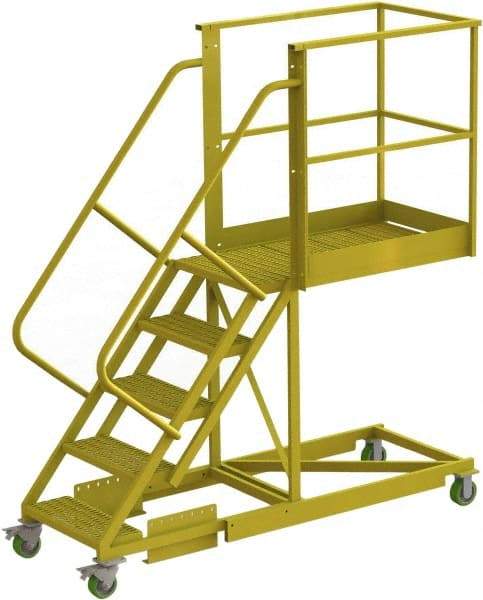 TRI-ARC - 92" 5 Step Configurable Cantilever Ladder - Supported, 300 Lb Capacity, 50" Platform Height, 30" Base Width x 84" Base Depth, Perforated Tread - Industrial Tool & Supply