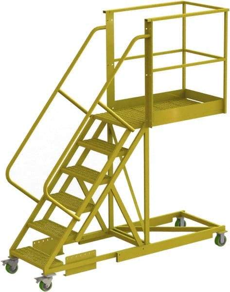 TRI-ARC - 102" 6 Step Configurable Cantilever Ladder - Supported, 300 Lb Capacity, 60" Platform Height, 30" Base Width x 92" Base Depth, Perforated Tread - Industrial Tool & Supply