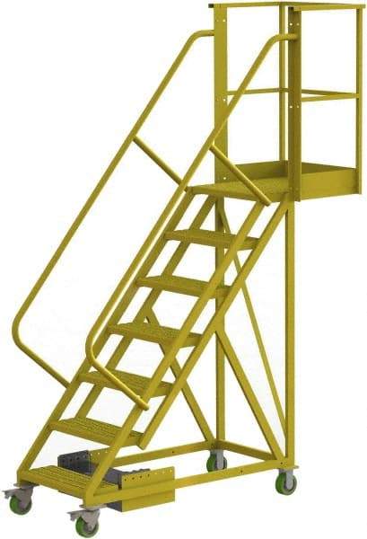 TRI-ARC - 112" 7 Step Configurable Cantilever Ladder - Unsupported, 300 Lb Capacity, 70" Platform Height, 30" Base Width x 81" Base Depth, Perforated Tread - Industrial Tool & Supply
