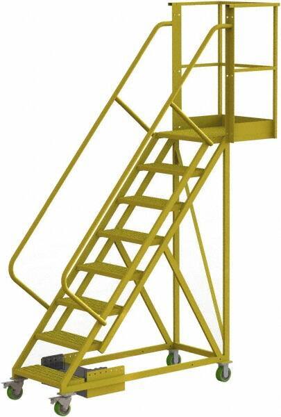 TRI-ARC - 122" 8 Step Configurable Cantilever Ladder - Unsupported, 300 Lb Capacity, 80" Platform Height, 30" Base Width x 89" Base Depth, Perforated Tread - Industrial Tool & Supply