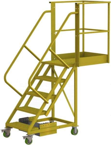 TRI-ARC - 92" 5 Step Configurable Cantilever Ladder - Unsupported, 300 Lb Capacity, 50" Platform Height, 30" Base Width x 74" Base Depth, Perforated Tread - Industrial Tool & Supply