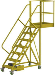 TRI-ARC - 112" 7 Step Configurable Cantilever Ladder - Unsupported, 300 Lb Capacity, 70" Platform Height, 30" Base Width x 91" Base Depth, Perforated Tread - Industrial Tool & Supply