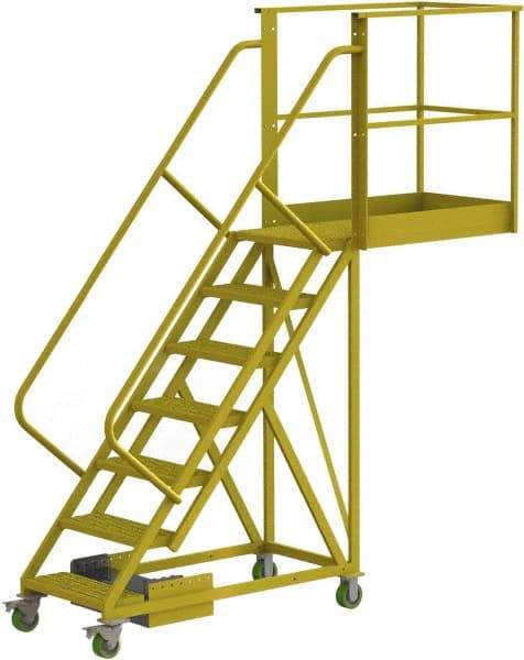 TRI-ARC - 112" 7 Step Configurable Cantilever Ladder - Unsupported, 300 Lb Capacity, 70" Platform Height, 30" Base Width x 101" Base Depth, Perforated Tread - Industrial Tool & Supply