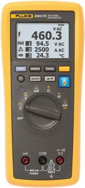 Fluke - FLK-3000 FC, CAT IV, CAT III, 1,000 VAC/VDC, Digital True RMS Auto Ranging Manual Ranging Wireless Multimeter - 50 Ohm, Measures Voltage, Capacitance, Current, Frequency, Resistance - Industrial Tool & Supply
