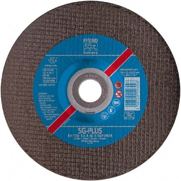PFERD - 46 Grit, 4-1/2" Wheel Diam, 7/8" Arbor Hole, Type 27 Depressed Center Wheel - Aluminum Oxide - Industrial Tool & Supply