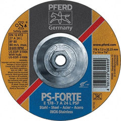 PFERD - 46 Grit, 7" Wheel Diam, 1/4" Wheel Thickness, Type 27 Depressed Center Wheel - Aluminum Oxide - Industrial Tool & Supply