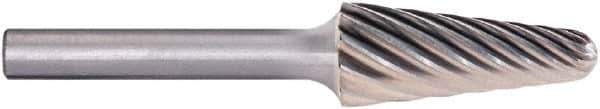 PFERD - 3/8" Cut Diam, 1/4" Shank Diam, Taper Head Fluted Cut Burr - Carbide, Radius End, 1-1/16" LOC, 2-1/2" OAL - Industrial Tool & Supply
