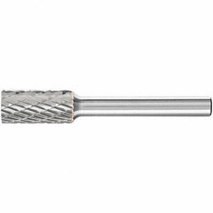 PFERD - 3/8" Cut Diam, 1/4" Shank Diam, Cylinder Head Double Cut Burr - Carbide, Flat End, 3/4" LOC, 2-1/2" OAL - Industrial Tool & Supply
