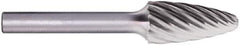 PFERD - 1/2" Cut Diam, 1/4" Shank Diam, Tree with Radius Head Fluted Cut Burr - Carbide, Radius End, 1" LOC, 2-3/4" OAL - Industrial Tool & Supply