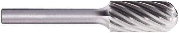 PFERD - 3/8" Cut Diam, 1/4" Shank Diam, Cylinder with Radius Head Fluted Cut Burr - Carbide, Radius End, 3/4" LOC, 2-1/2" OAL - Industrial Tool & Supply