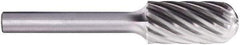 PFERD - 3/8" Cut Diam, 1/4" Shank Diam, Cylinder with Radius Head Fluted Cut Burr - Carbide, Radius End, 3/4" LOC, 2-1/2" OAL - Industrial Tool & Supply