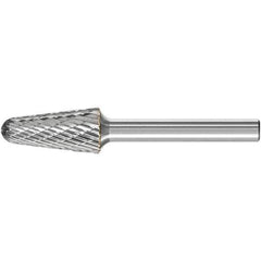 PFERD - 1/2" Cut Diam, 1/4" Shank Diam, Taper Head Double Cut Burr - Carbide, Radius End, 1-1/8" LOC, 3.16" OAL - Industrial Tool & Supply