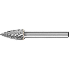 PFERD - 3/8" Cut Diam, 1/4" Shank Diam, Tree Head Double Cut Burr - Carbide, Point End, 1" LOC, 2-1/2" OAL - Industrial Tool & Supply