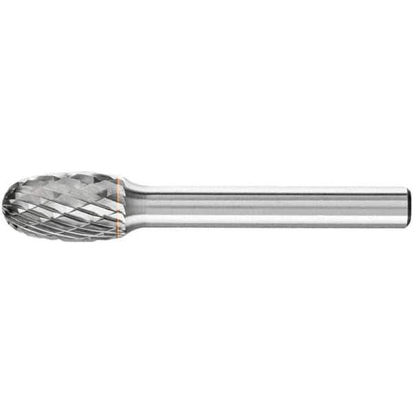 PFERD - 1/2" Cut Diam, 1/4" Shank Diam, Oval Head Double Cut Burr - Carbide, Radius End, 7/8" LOC, 2-3/4" OAL - Industrial Tool & Supply